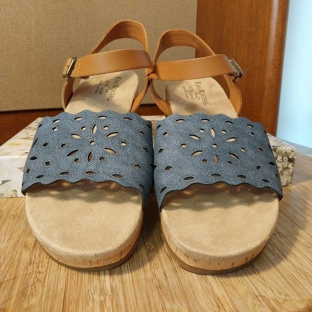 Kim Rogers Ultra Comfort Hayward Blue Sandals Size 8M Cork Soles Summer Strap EC - Picture 7 of 11